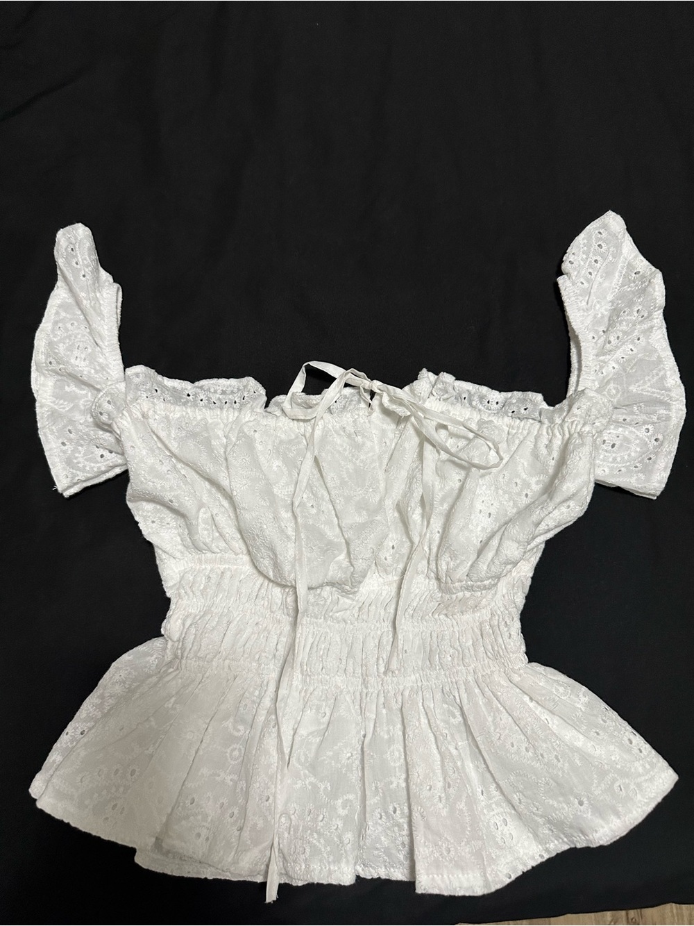 White Eyelet Ruffle Crop Top - Picture 7 of 8